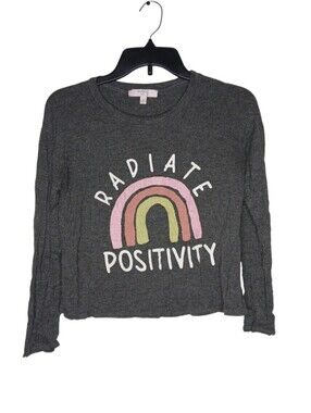 Moa Moa Girls Gray Long Sleeve Tee with Pink & Yellow Rainbow Graphic